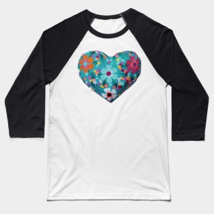 Mexican wooden heart oaxacan wood carving hand painted flower milagrito turquoise hot pink folk art interior design decoration Baseball T-Shirt